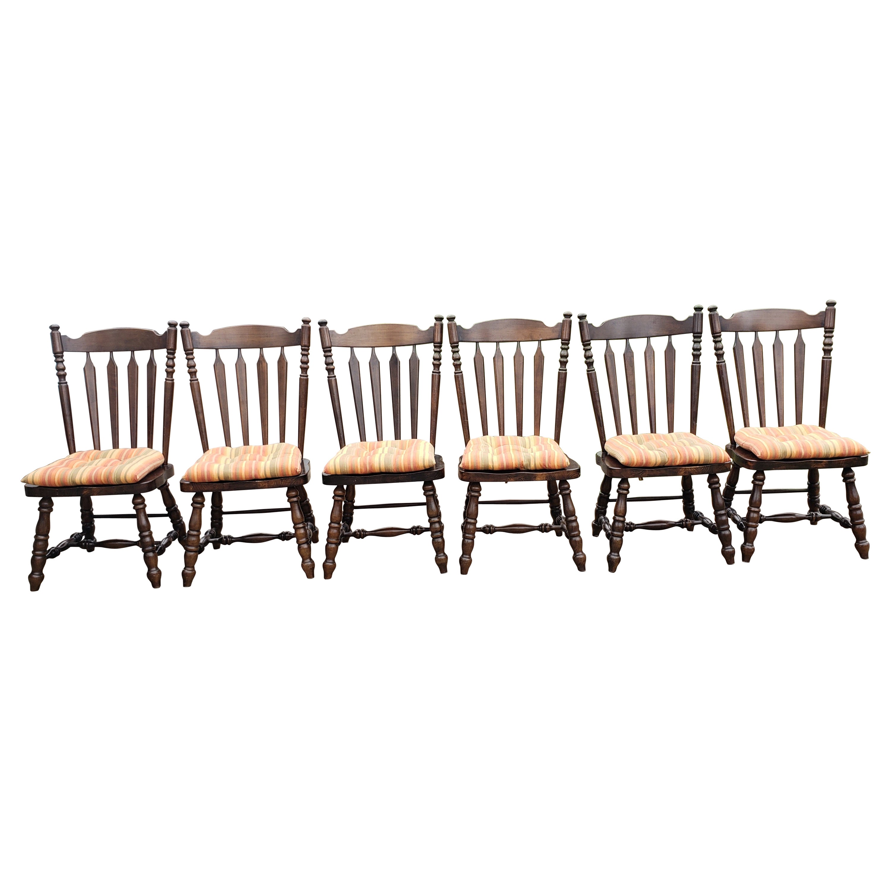 Heavy Duty Solid Pine Country Dining Chairs with Cushions, C 1970s, a Set For Sale