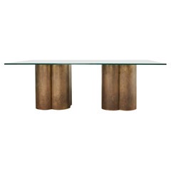 Mid-century Patinated Brass Quatrefoil Pedestal Dining Table