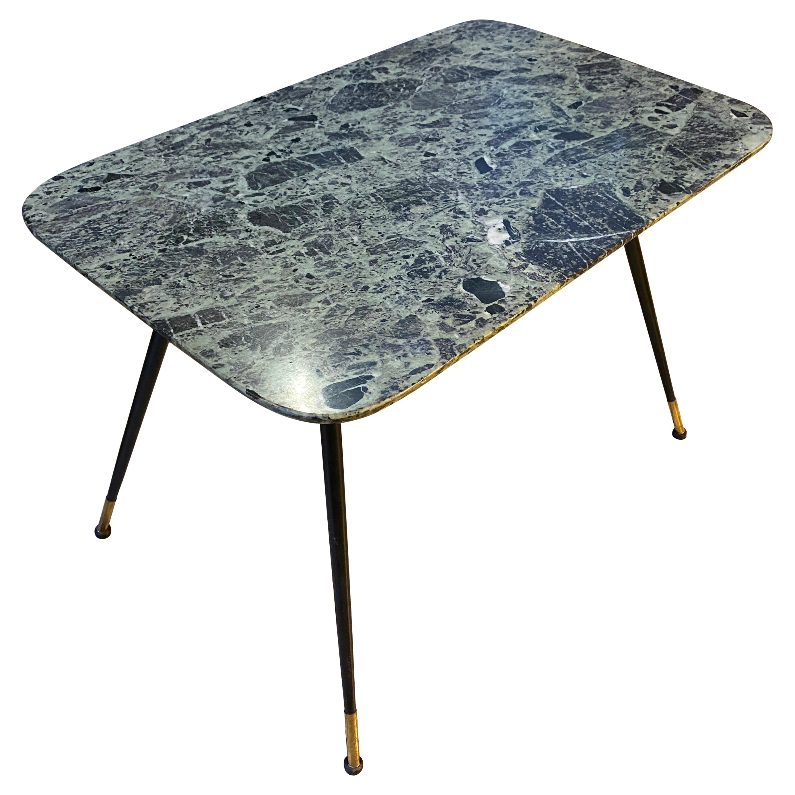 MidCentury Modern Carrara Marble and Brass Round Coffee Table, Italy