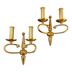 1960s High Quality Set of Two Solid Brass Wall Sconces by Sciolari Rome