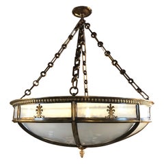 20th Bronze and Opaque Glass Plafonnier Ceiling Light