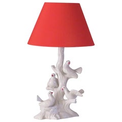 Vintage Italian Ceramic Table Lamp with Doves and Bespoke Lamp Shade