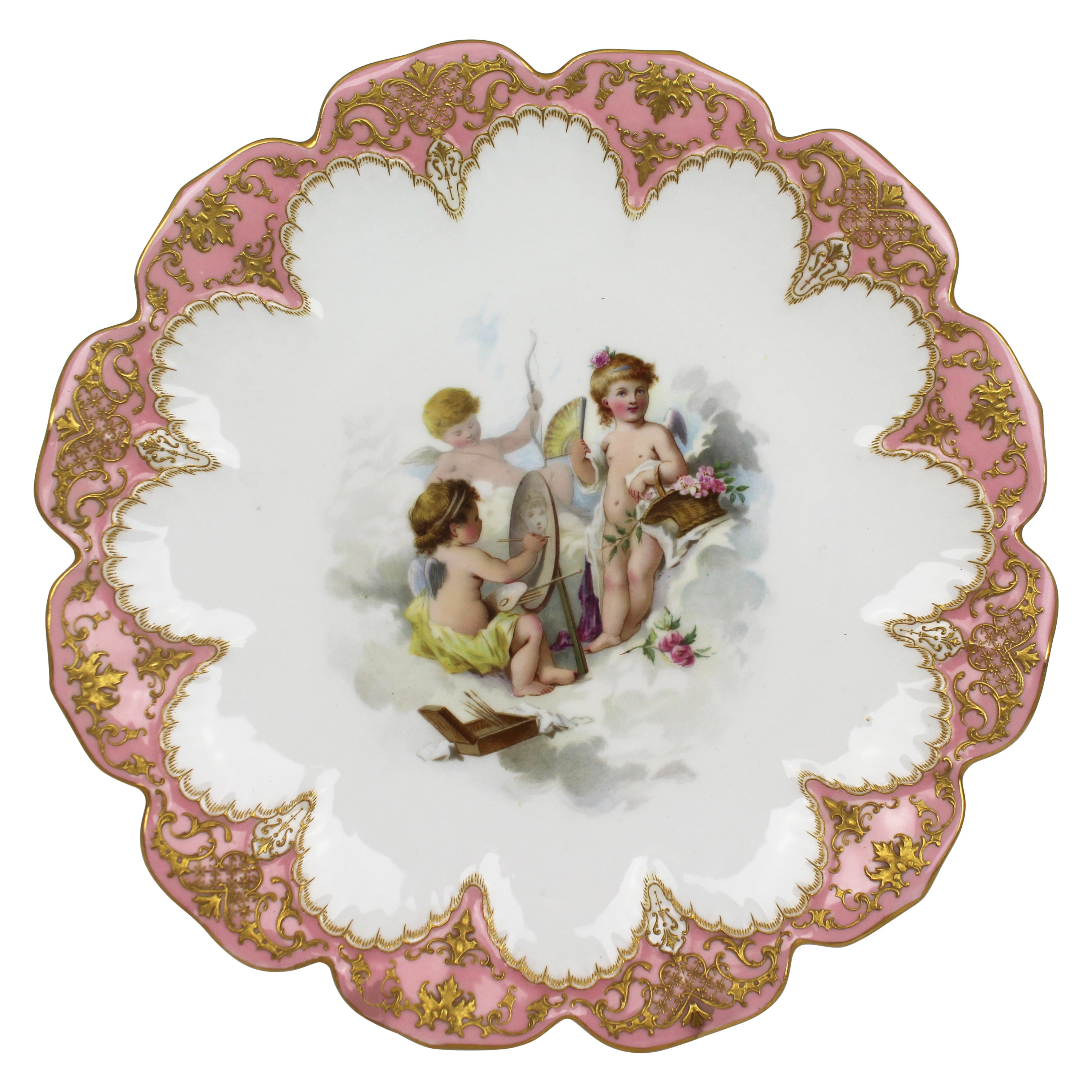 Royal Worcester Rose Pompadour Putti Cabinet Plate For Sale