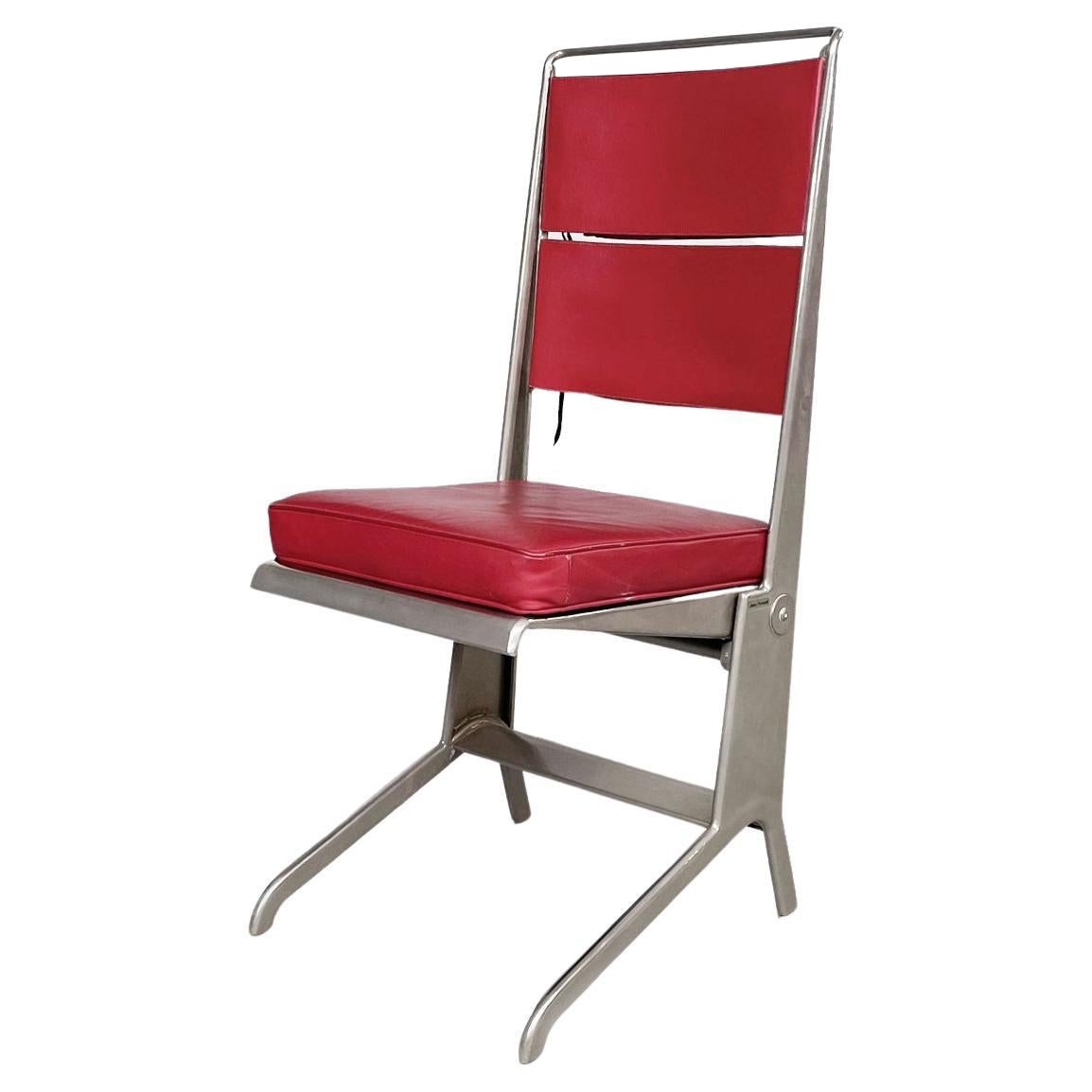 Chaise française du milieu du siècle en cuir rouge et acier par Jean Prouvé pour Tecta, 1980