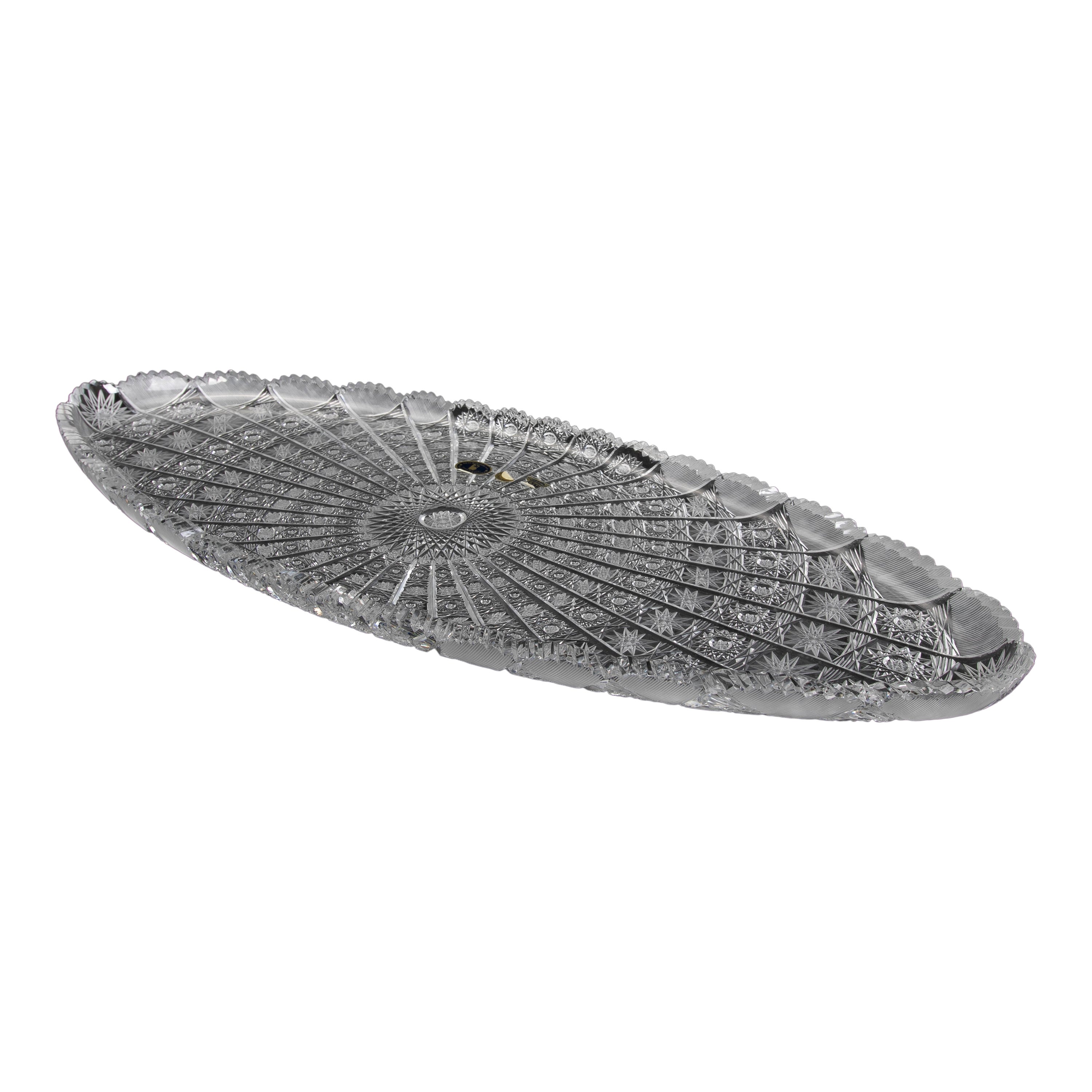 Hand-Carved Bohemian Crystal Oval Tray For Sale