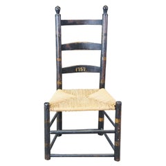 1757 Antique 18th Century Primitive Folk Art Ladderback Rush Shaker Chair 