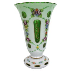 Victorian Bohemian Hand Painted Overlay Glass Vase