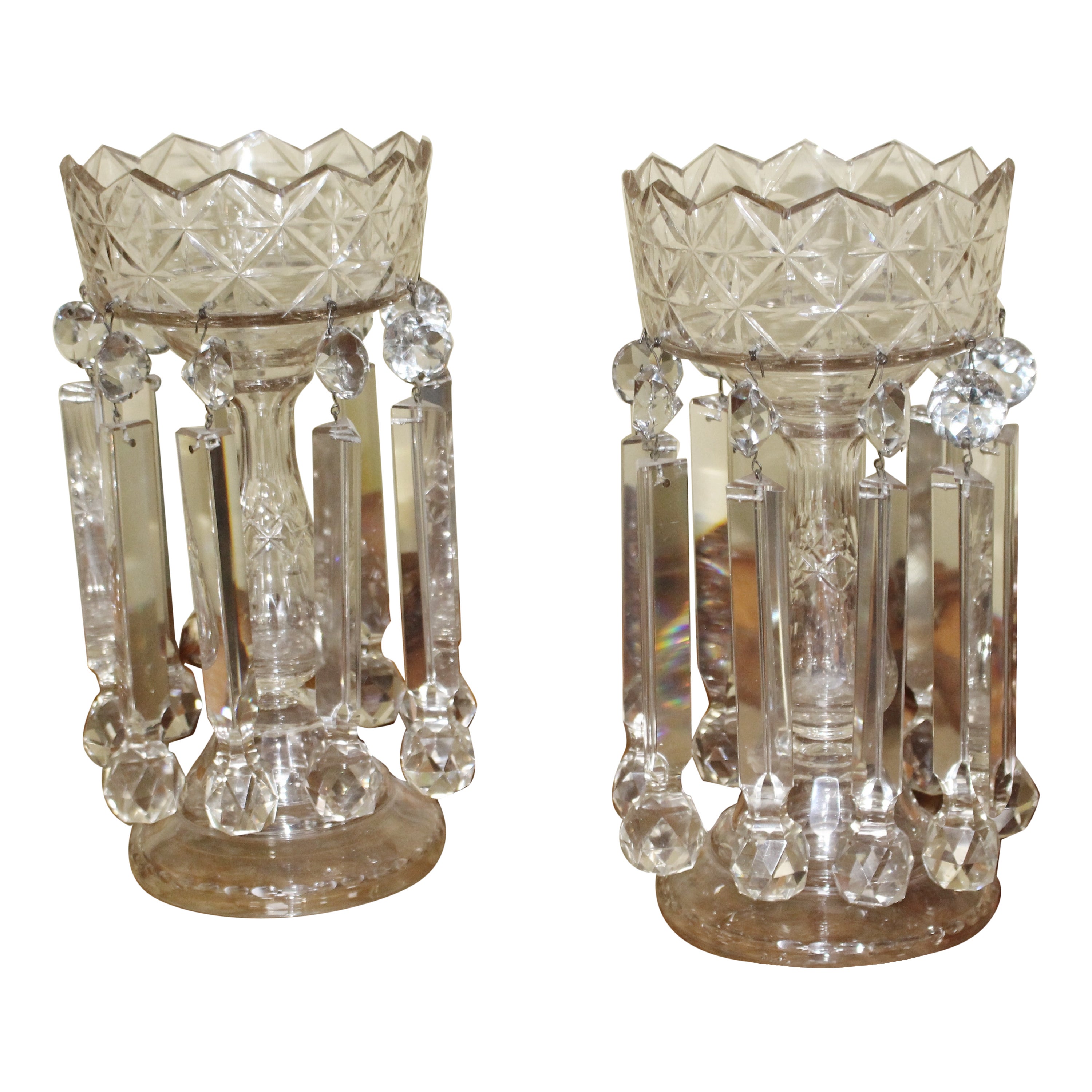 Pair of Heavy Georgian Cut Glass Lustres For Sale