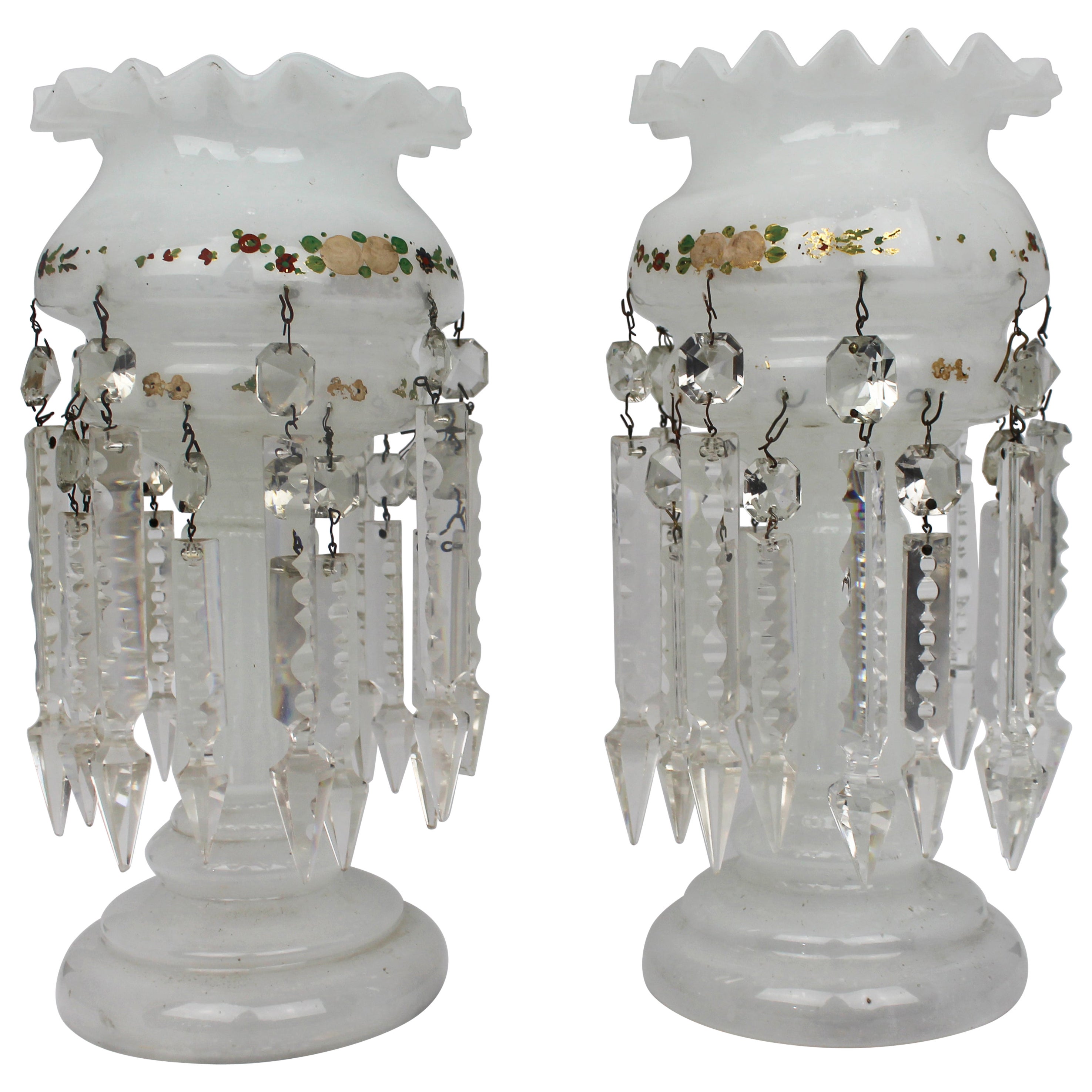 Pair of Victorian Glass Lustres For Sale