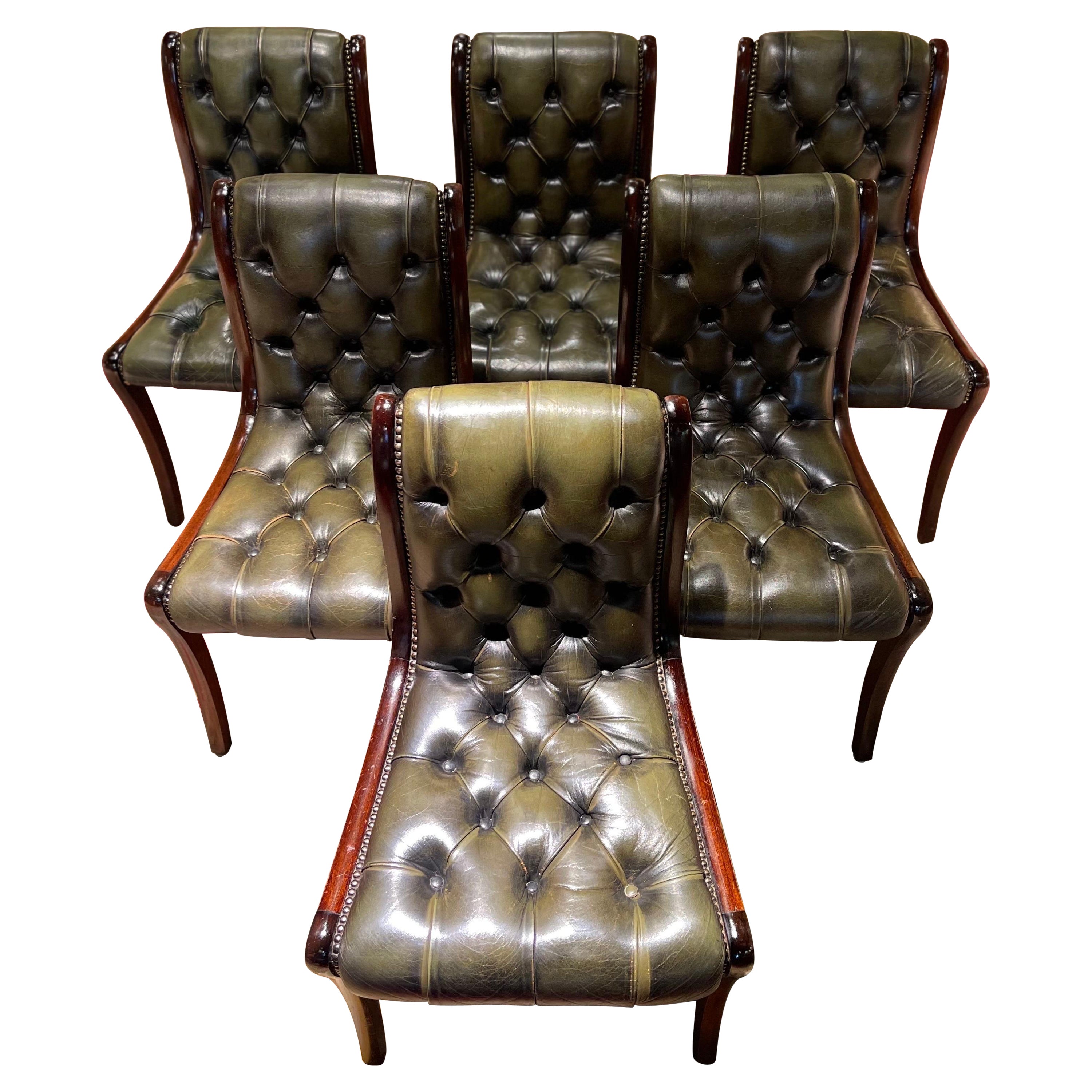 Set of 6 Designer Leather Chairs Chesterfield, England