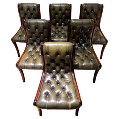 Vintage Set of 6 Designer Leather Chairs Chesterfield, England