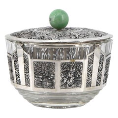 1920s Chinese Silver Plate & Jade Lidded Bowl