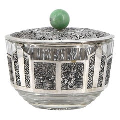 1920s Chinese Silver Plate & Jade Lidded Bowl