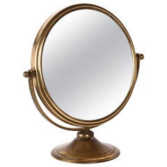 Double-Sided Adjustable and Magnified Brass Vanity Italian Table Mirror, 1970s