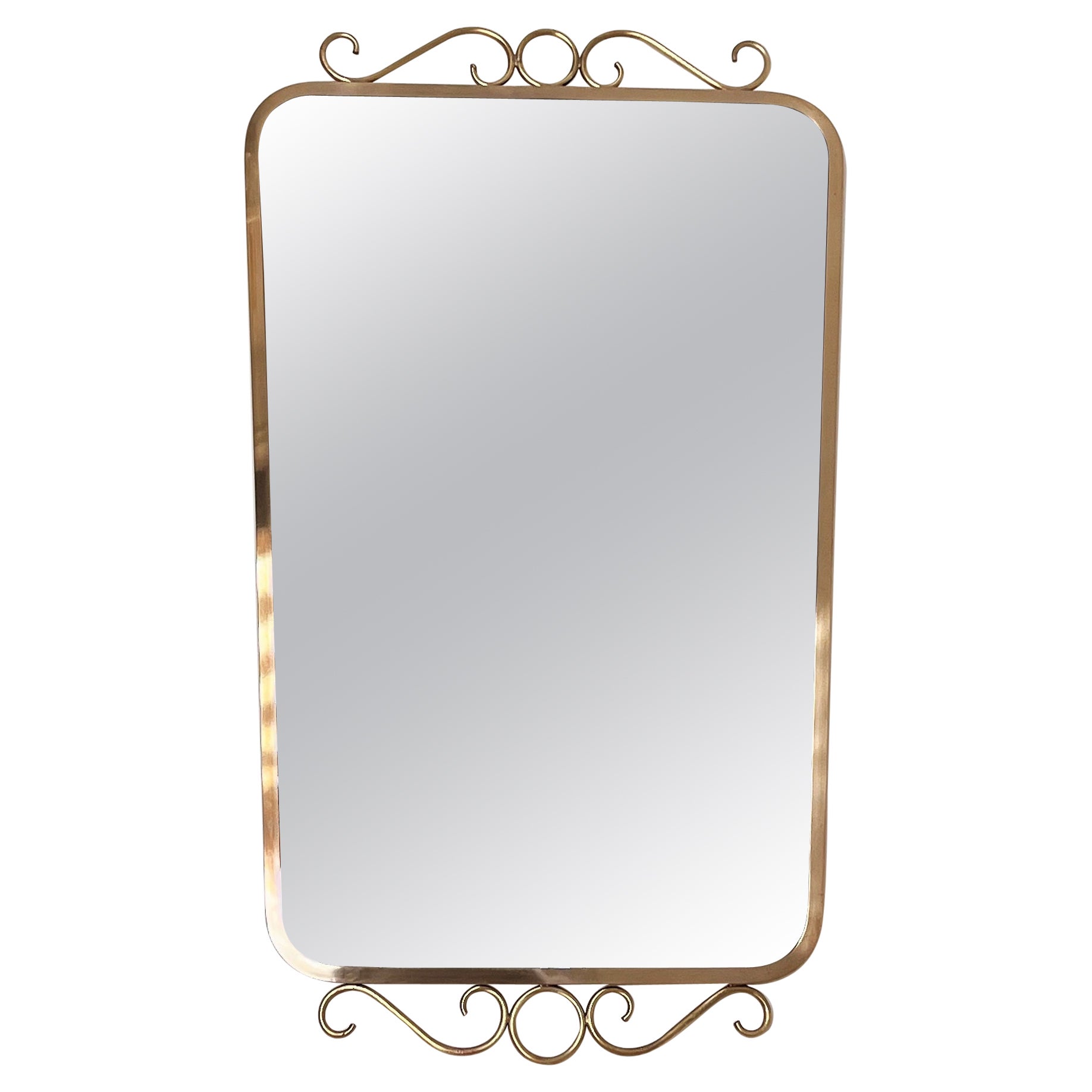 Italian Mid-Century Crystal and Brass Mirror with Decoration, 1950s