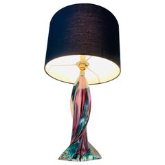 1950s Belgium Val St Lambert Turquoise Purple & Clear Crystal Glass Table Lamp