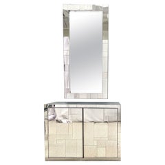 Mid-Century Modern Paul Evans Cityscape Mirrored Cabinet and Mirror, Vanity