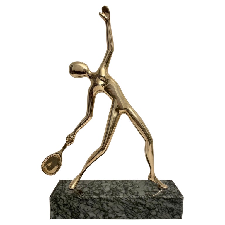Large Tennis Player Sculpture in Solid Brass For Sale at 1stDibs