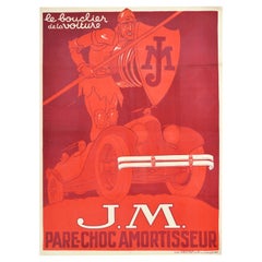 Original Antique French Advertising Poster JM Shock Absorbers Automobile Art