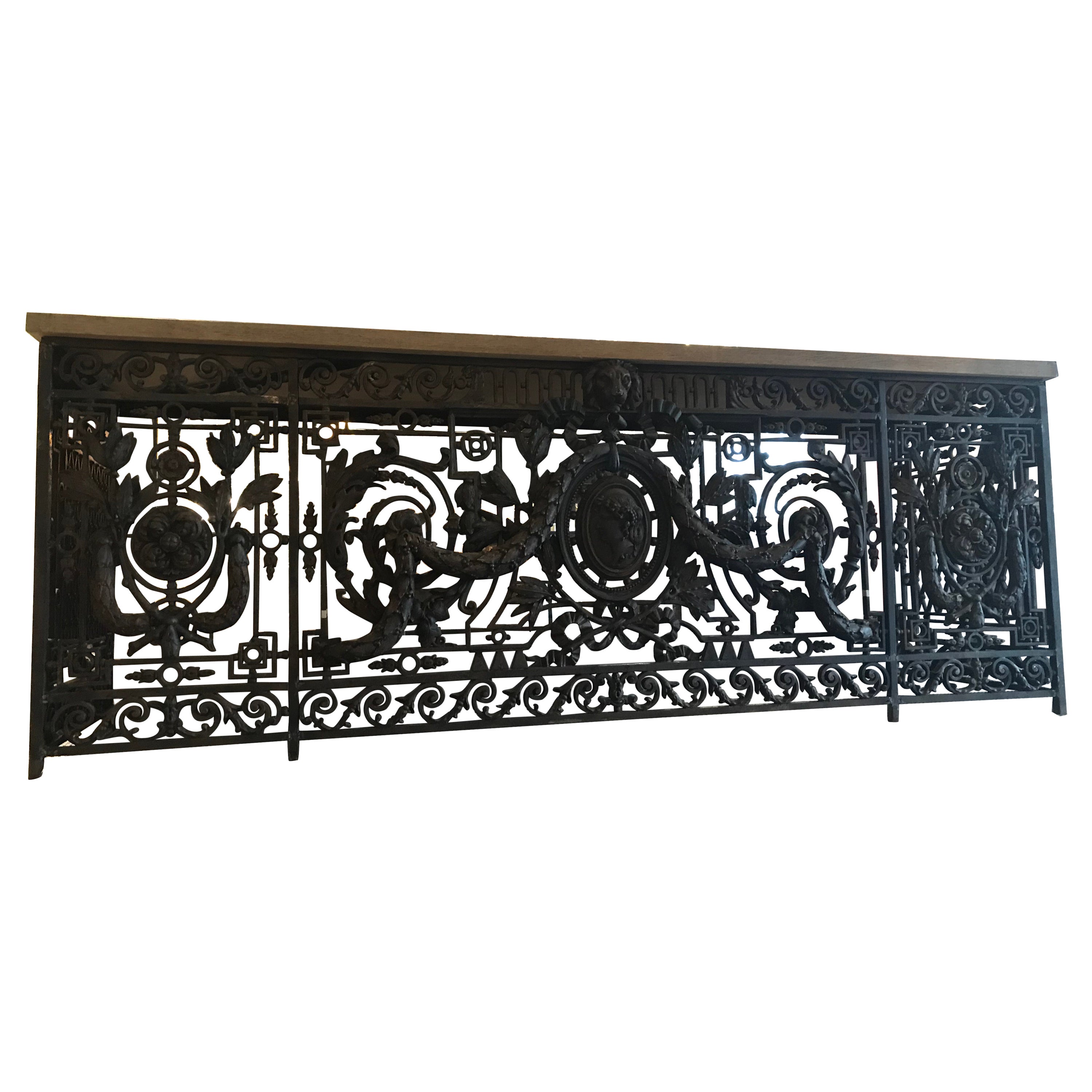 A Magnificent French Cast Iron Balcony, now converted to console.  For Sale