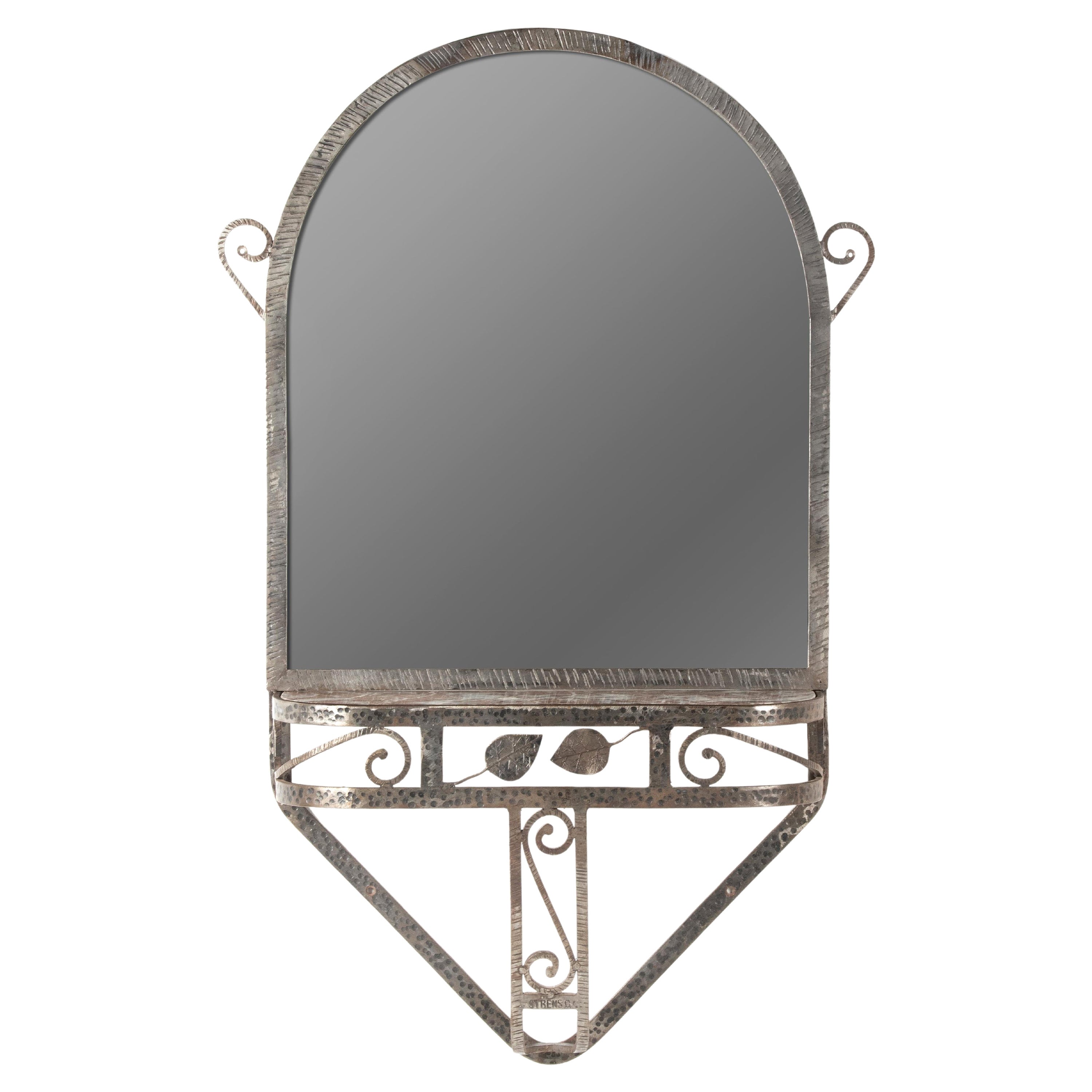 Art Deco Period Wrought Iron Wall Mirror with Marble Console, Strens