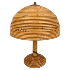 Bamboo, Rattan and Brass Mushroom Table Lamp, Italy 1960s