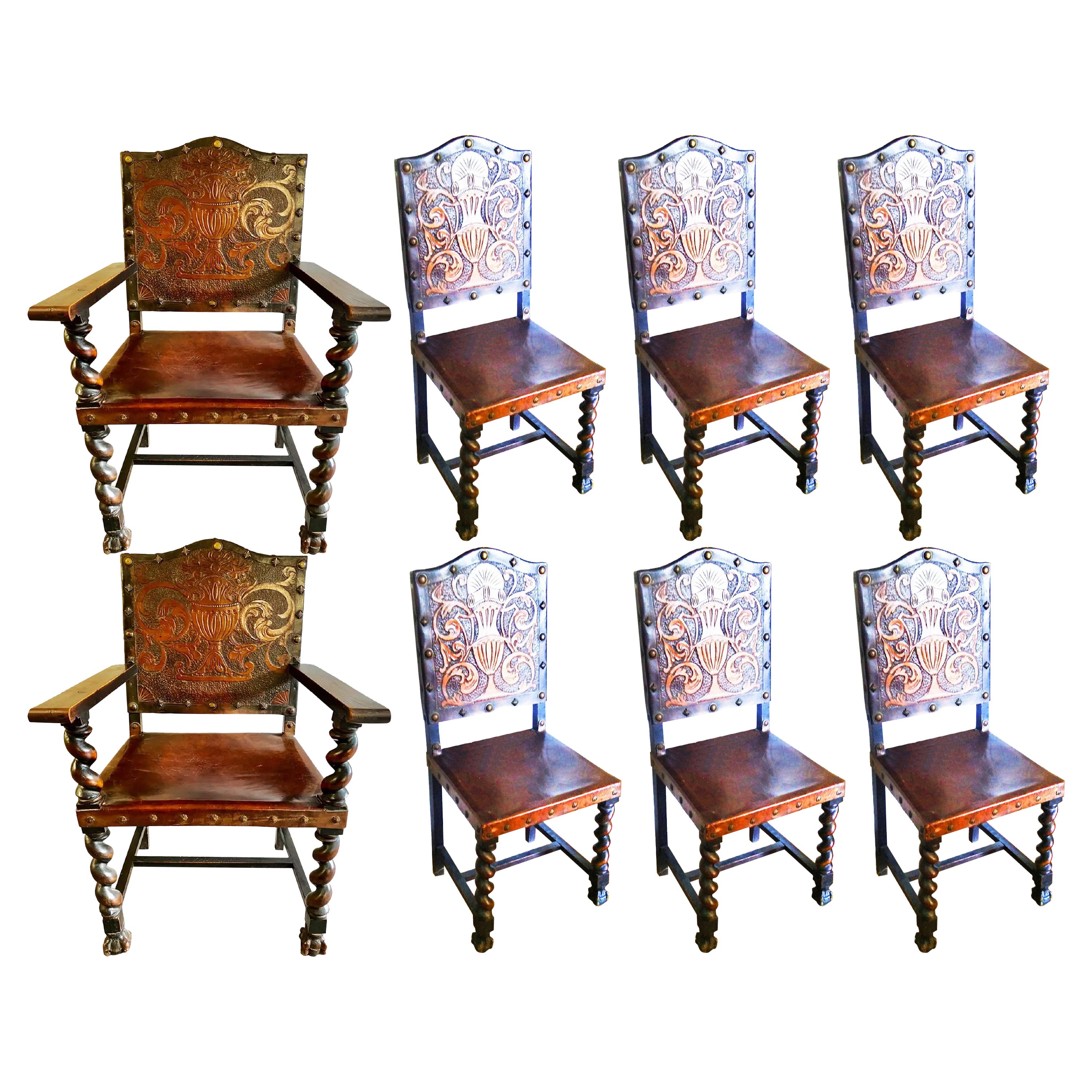 Set Dining Chairs Barley Twist Renaissance Revival Throne, Turn of the Century