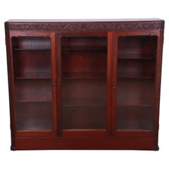 Antique Victorian Mahogany Triple Bookcase with Old Man of the North Carving