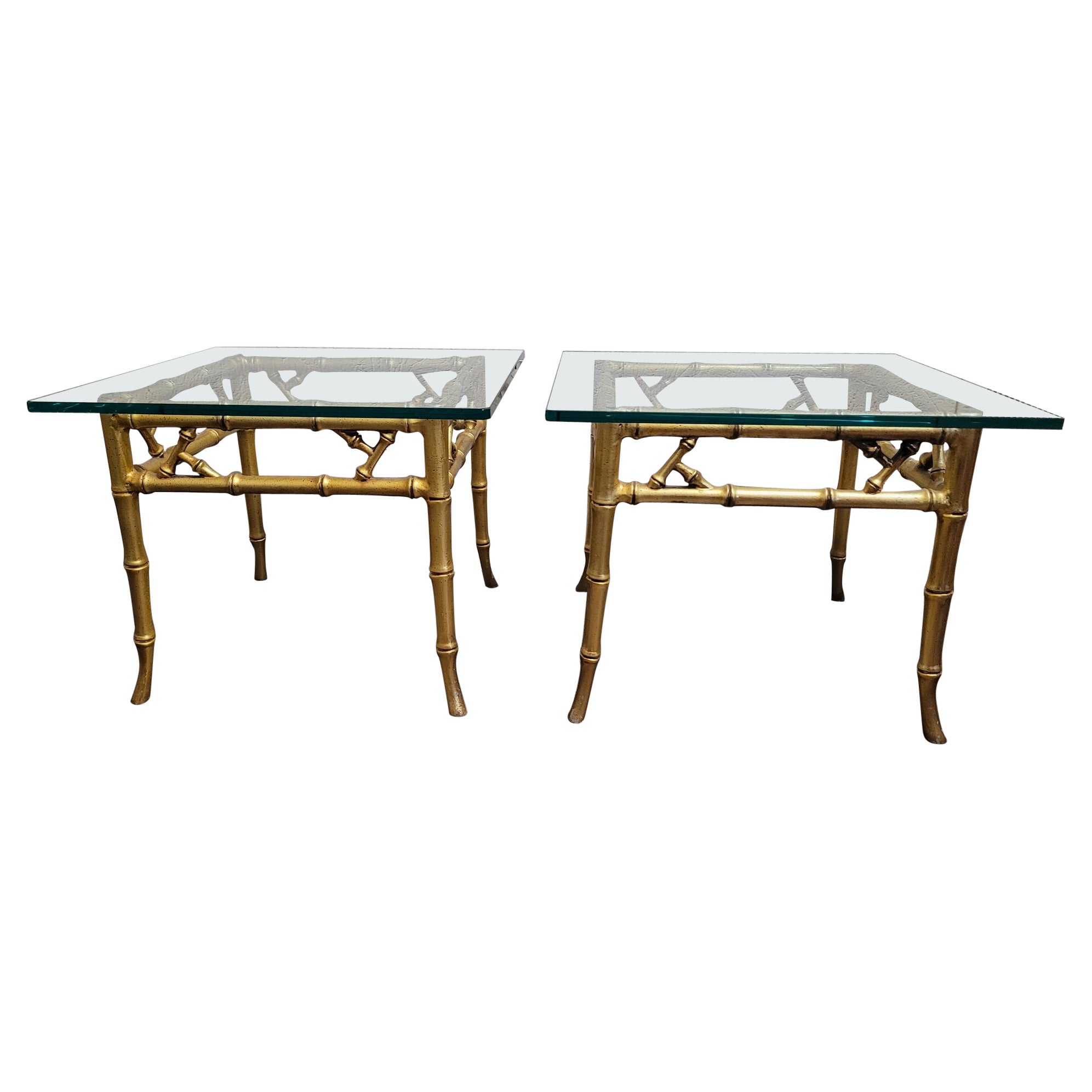 Pair of Phyllis Morris Faux Bamboo Gold Side Tables For Sale