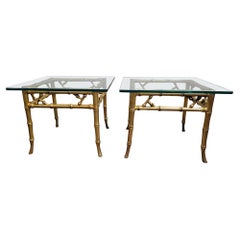 Pair of Phyllis Morris Faux Bamboo Gold Side Tables