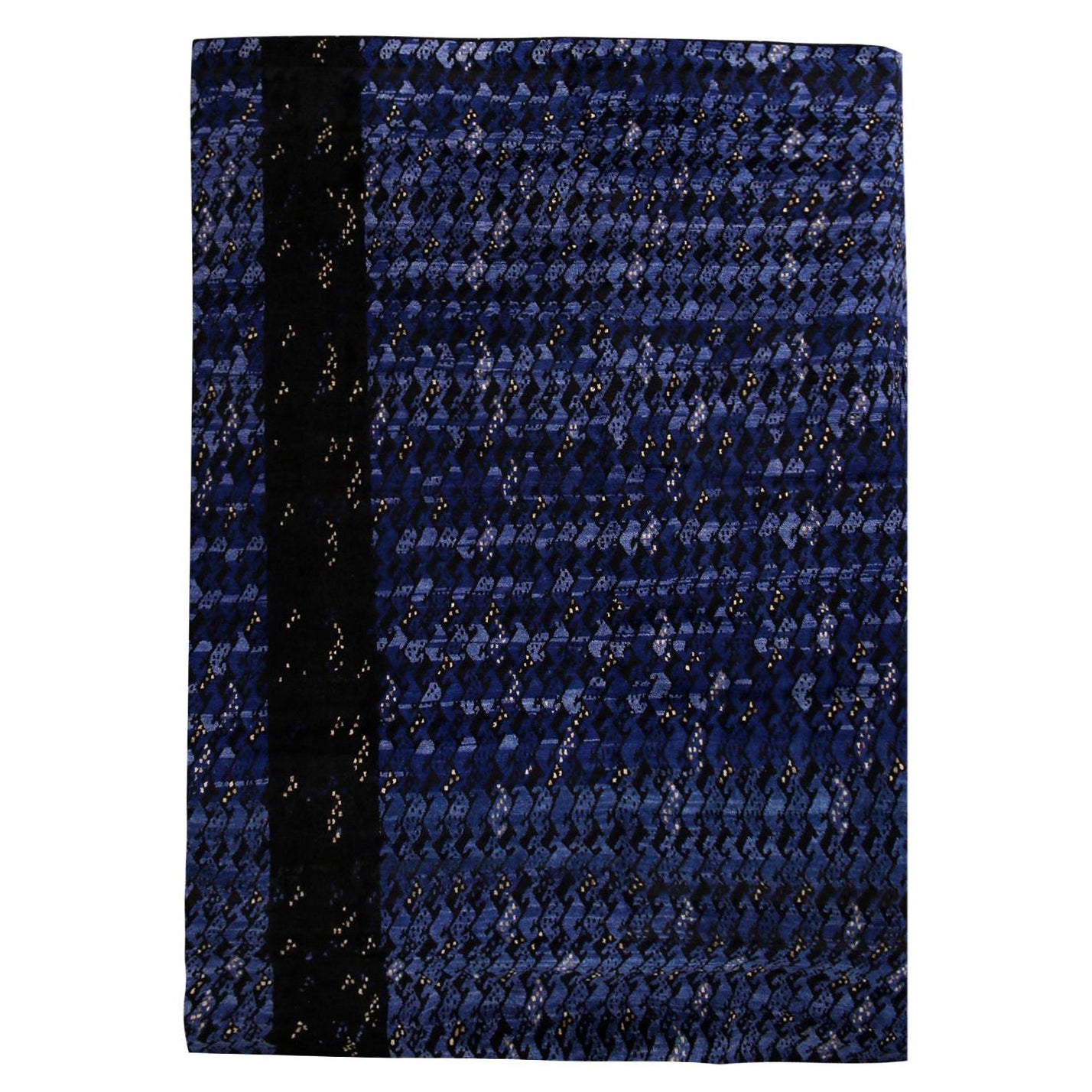 Rug & Kilim’s Scandinavian-Inspired Geometric Black and Blue Wool Pile Rug