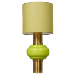 Murano in Style of Vistosi Blown Green Glass and Brass Table Lamp, 1980