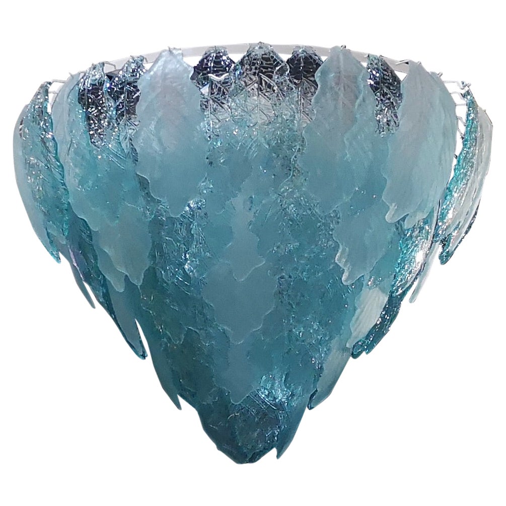 Murano Round Sandblasted Glass Light Blu Color Chandeliers, 2020