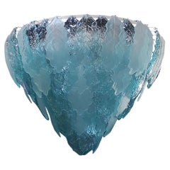 Murano Round Sandblasted Glass Light Blu Colour Chandeliers, 2020