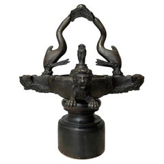 19th Century English Grand Tour Roman Bronze Oil Lamp with Dolphins and Lions