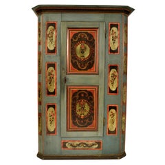 Antique Folk Painted German Bohemian Wedding Marriage Dowry Cabinet Armoire 1820