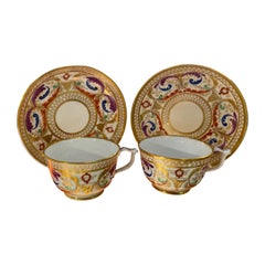 Fine Pair of Royal Crown Derby Tea Cups and Saucers Circa 1810