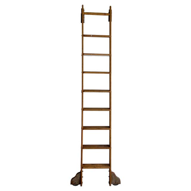 Large French Industrial Library Ladder, circa 1900 For Sale at 1stDibs