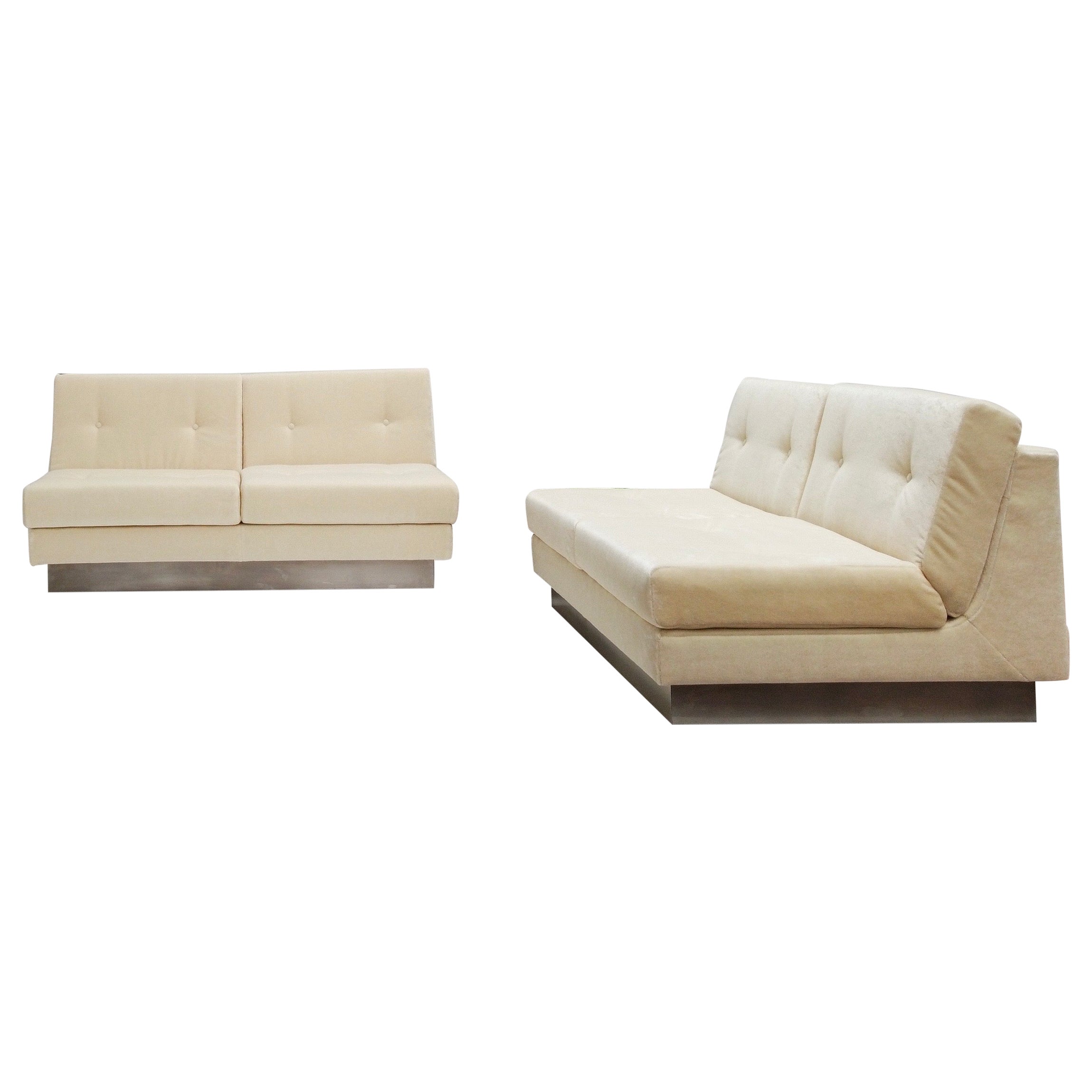 Pair of Two Seat Mohair 'California' Sofas, Jacques Charpentier, Paris, 1970 For Sale