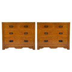 1970s Campaign Style Fruitwood Chests or Commodes by Baker Furniture -Pair