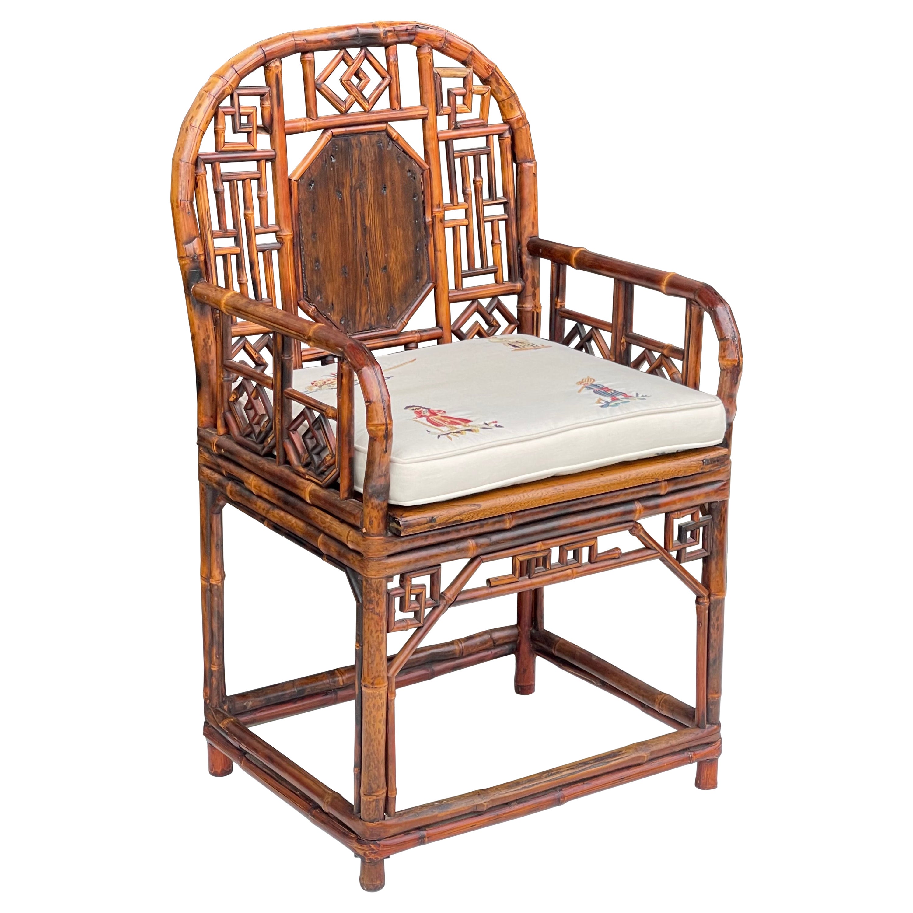 20th Century Chinese Burnt Bamboo Brighton Style Arm Chair For Sale