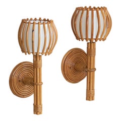 Pair of French Rattan Sconces by Louis Sognot