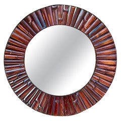 Vintage Lacquered Bamboo Round Mirror