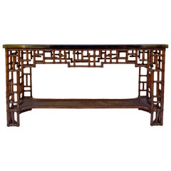 Late 20th-C, Chinese Chippendale Style Bamboo Marble Top Console Table