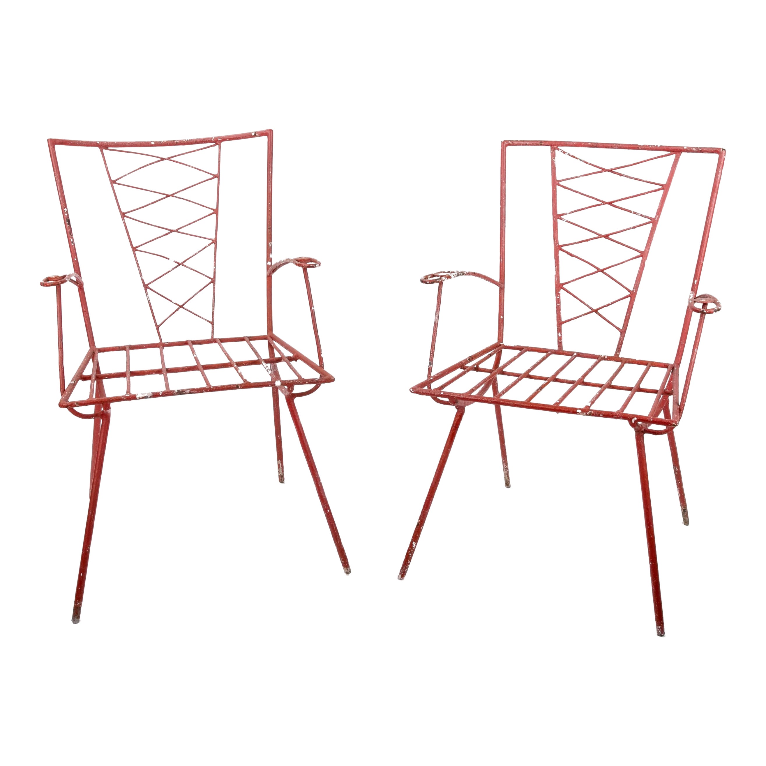 1970s Spanish Pair of Red Painted Iron Chairs