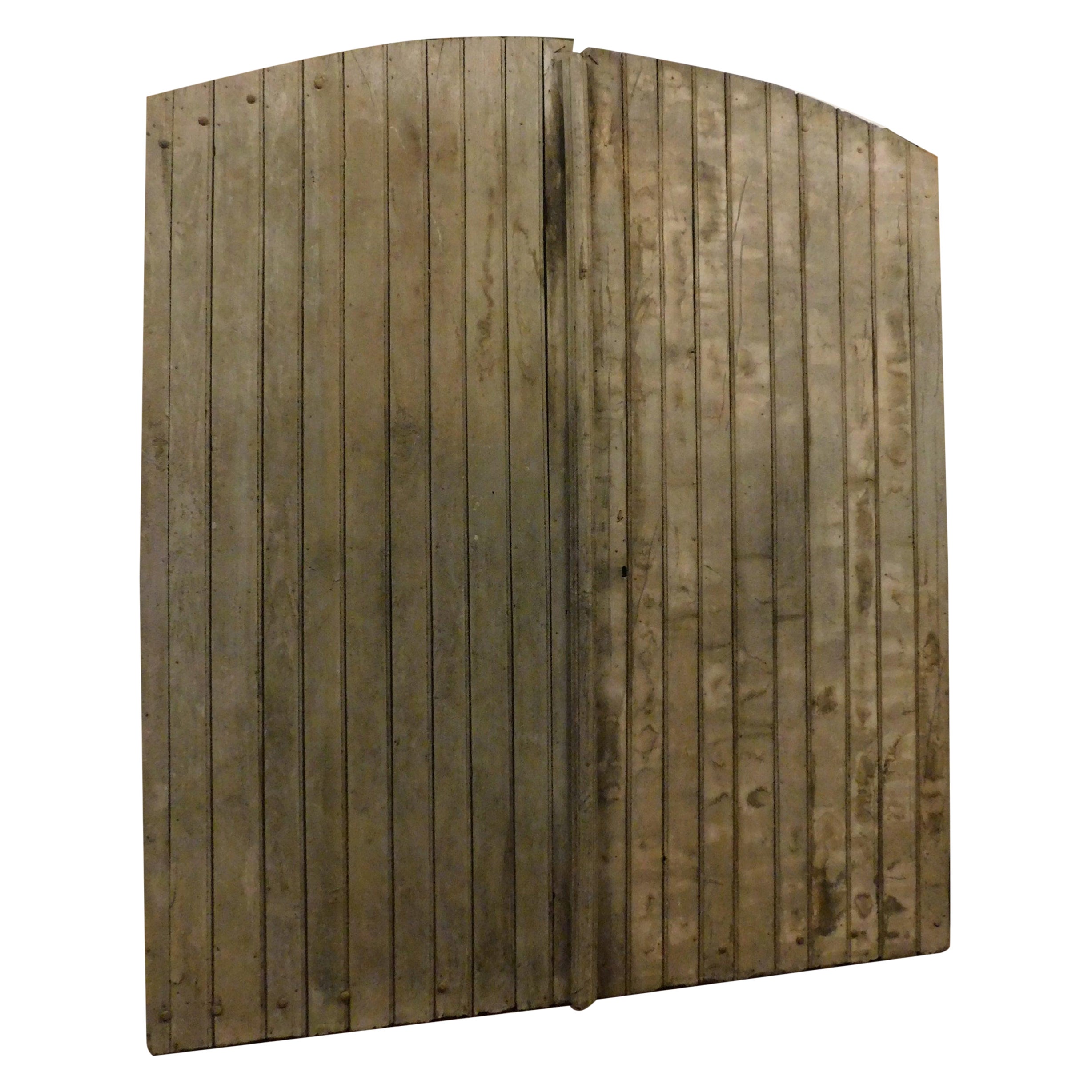 Old Main Door in Rustic Mixed Woods, Patinated Slats, Late 19th Century, Italy For Sale
