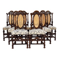 Set of 8 Victorian Carved Oak Carolean Style Dining Chairs
