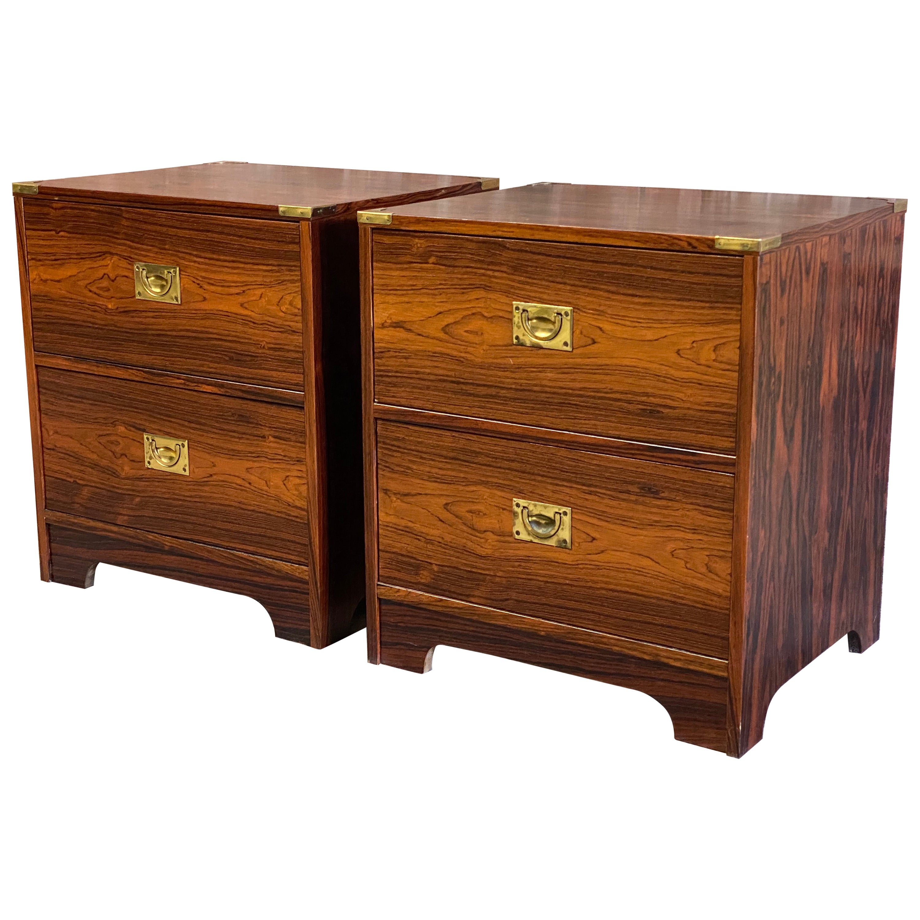 Rosewood Campaign Style Night Stands, A Pair