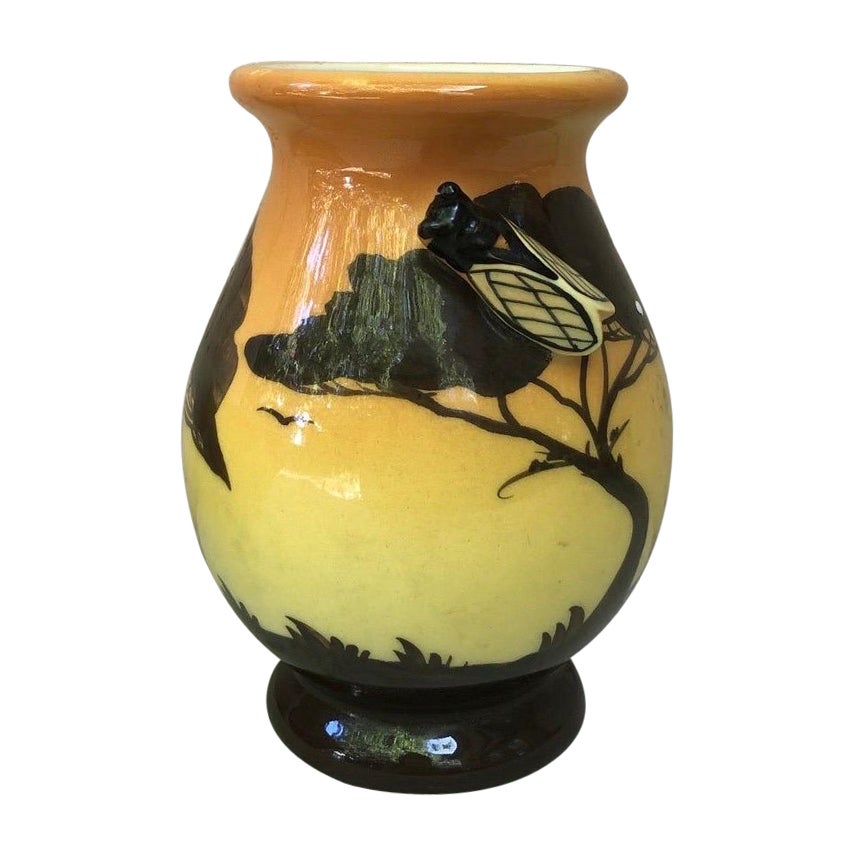 French Majolica Vase with Cicada, Circa 1950