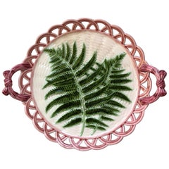 19th Century Majolica Fern Handled Platter Sarreguemines